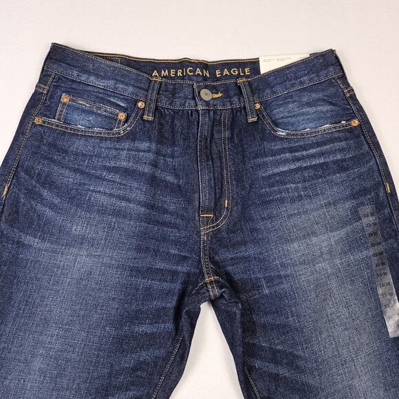 American Eagle Bootcut Jeans Mens 33x30 Dark Wash Blue Classic Whiskering Faded - Picture 4 of 14